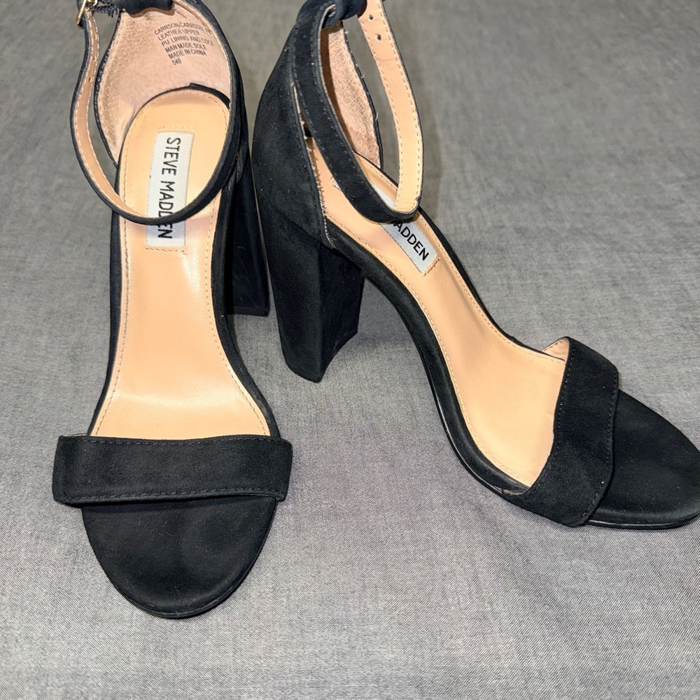 Sold Steve Madden Black Suede Ankle Strap Block Heels